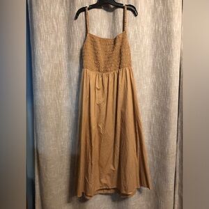 Old Navy Tan Midi Dress With Stretchy Top, Back Cut Out and Side Slit - Size XL